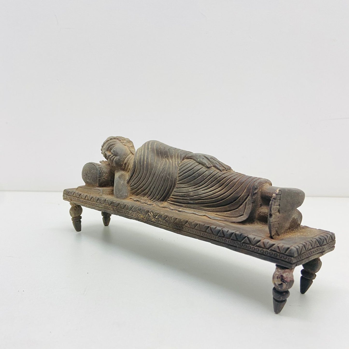 Antique Brass Reclining Buddha wearing Robe