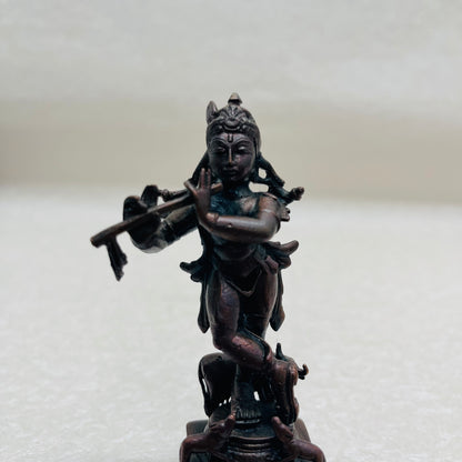 Miniature Krishna With Cow playing Flute casted in copper