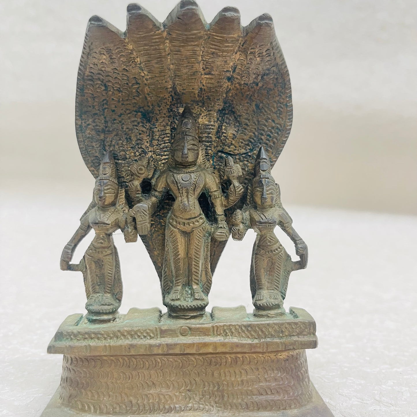 Aged Bronze Vishnu Sculpture With Sheshnag ( Snake ) Hood