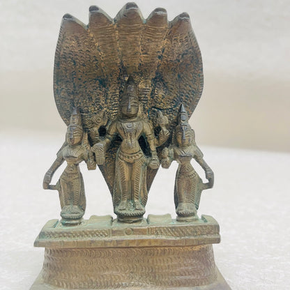 Aged Bronze Vishnu Sculpture With Sheshnag ( Snake ) Hood