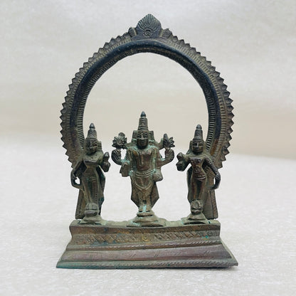 Aged Bronze Vishnu Statue with Sridevi And Bhudevi