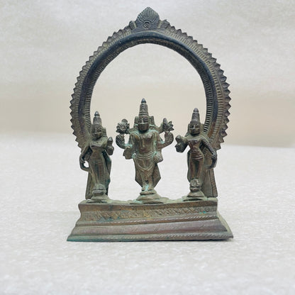 Aged Bronze Vishnu Statue with Sridevi And Bhudevi