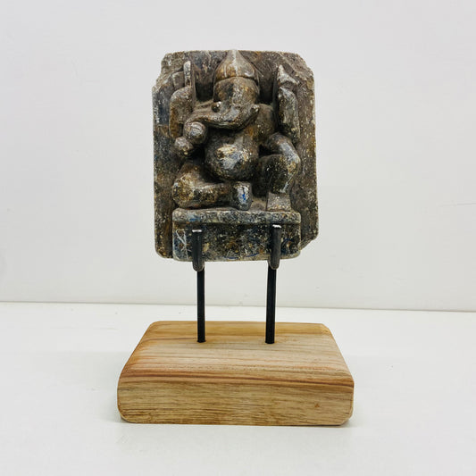 Aged Stone Ganesha with Pedestal