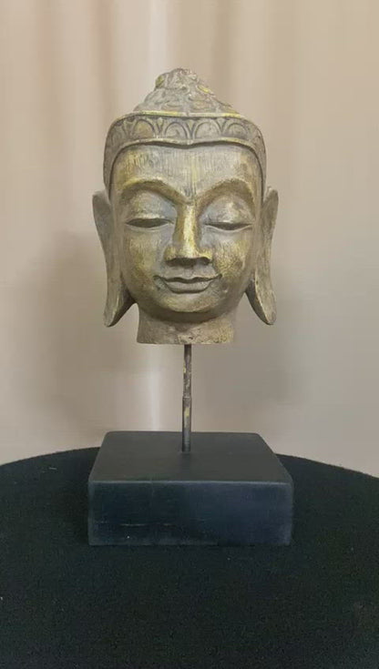 Buddha Head Hand Carved Wooden Sculpture Craft Wooden Shakyamuni