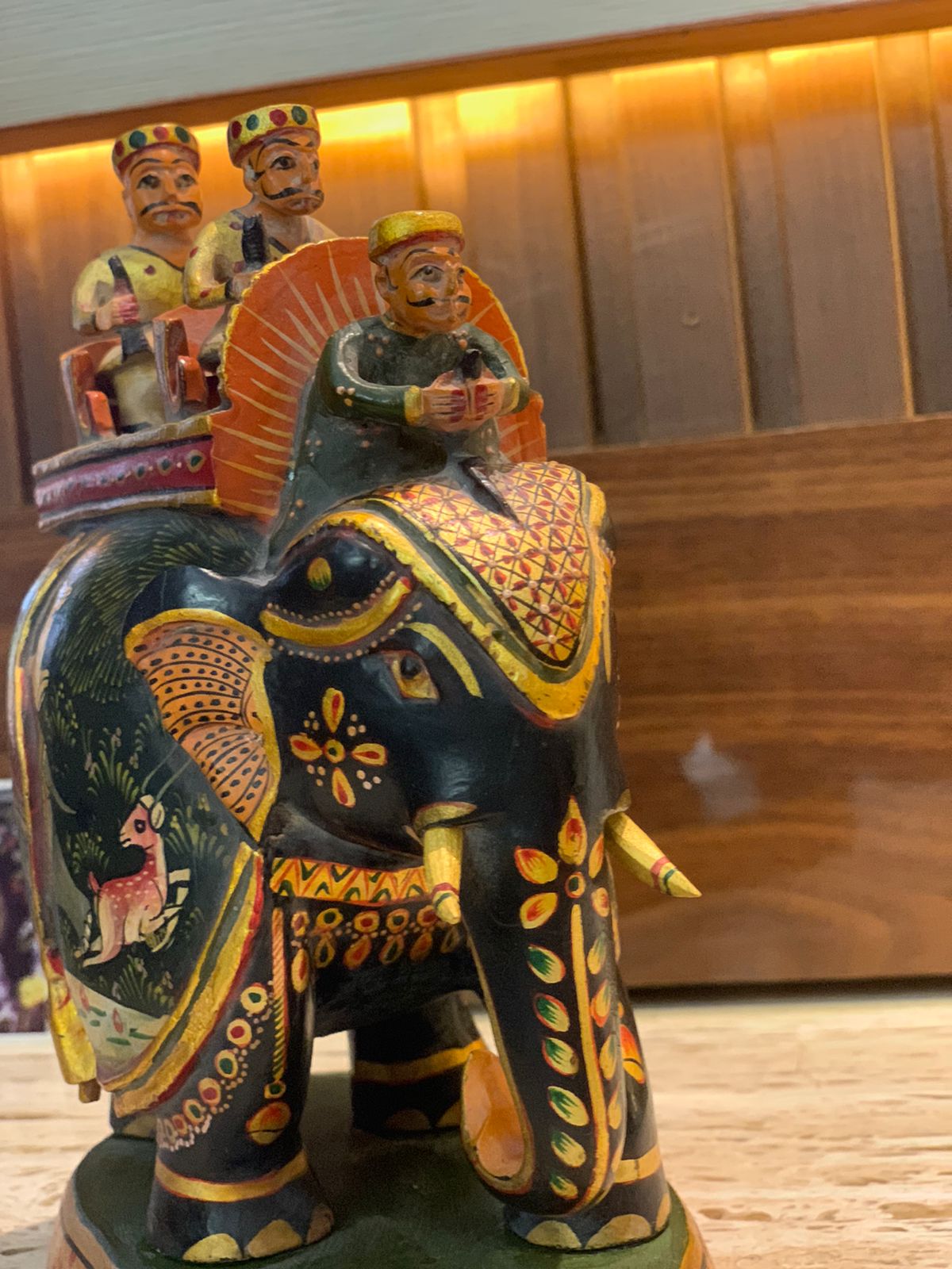 Ambabari Wooden Elephant | Emboss on the wooden elephant | Home Decor - KhatiJi