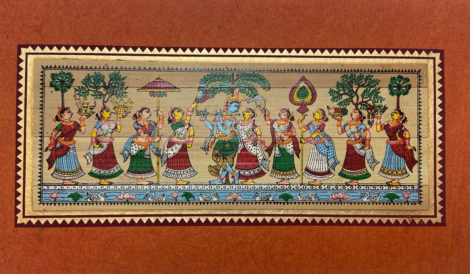 Vintage Kalamkari art Krishna leela Painting on wooden sticks ...