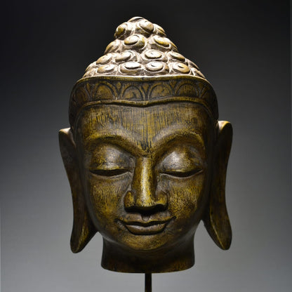 Antique Buddha Head Wooden, Sculpture Craft Wooden Shakyamuni, Buddha Statue, Wooden Buddha sculpture - KhatiJi