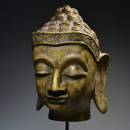 Antique Buddha Head Wooden, Sculpture Craft Wooden Shakyamuni, Buddha Statue, Wooden Buddha sculpture - KhatiJi