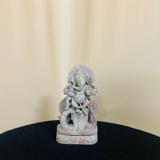 Stone Dancing Six hand Ganesh Ji on Three Headed Vasuki Serpent