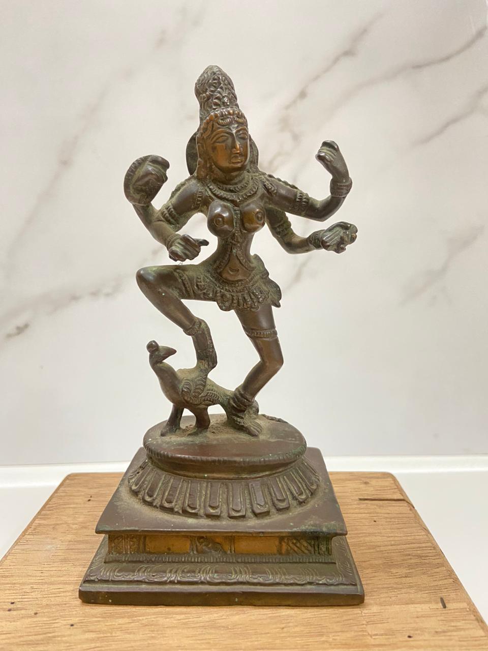 Old Bronze Goddess Saraswati Dancing on a Peacock