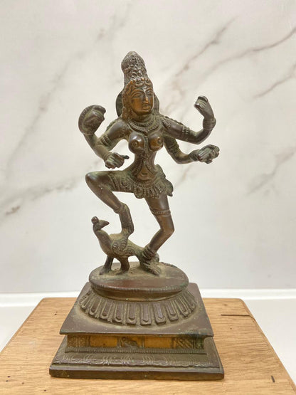 Old Bronze Goddess Saraswati Dancing on a Peacock