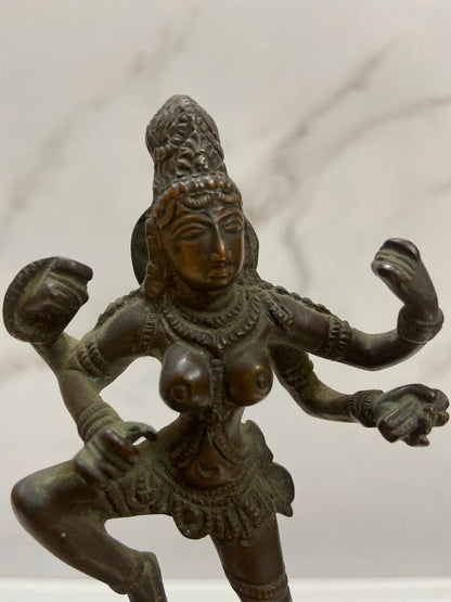 Old Bronze Goddess Saraswati Dancing on a Peacock