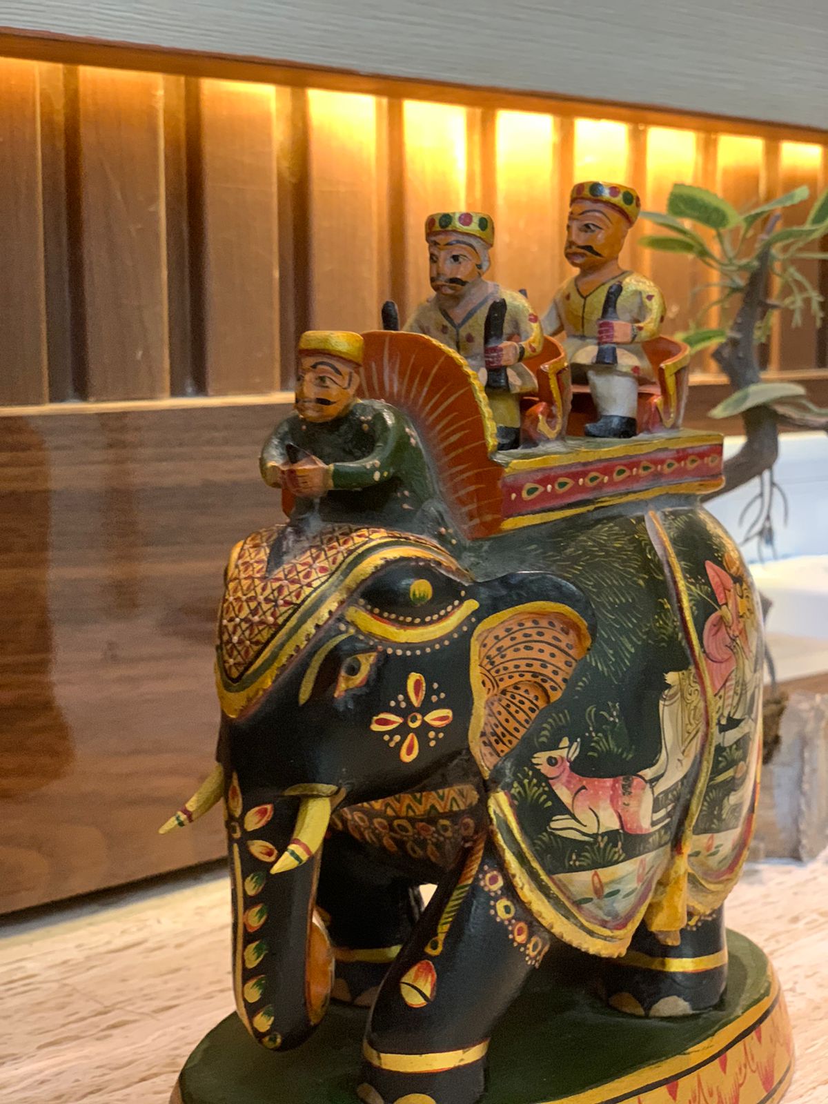 Ambabari Wooden Elephant | Emboss on the wooden elephant | Home Decor - KhatiJi