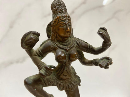 Old Bronze Goddess Saraswati Dancing on a Peacock